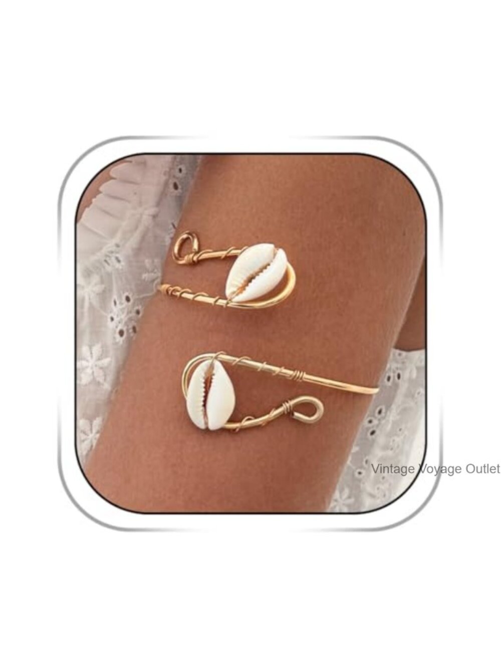 Gold Alloy Arm Cuff Bracelet Set - Adjustable Leaf Shell Upper Arm Band Boho